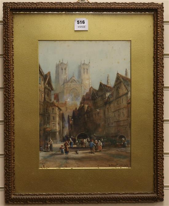 A. Montrose, watercolour, Continental street scene, signed and dated 1906, 38 x 27cm